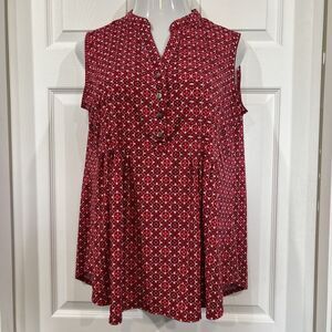 cb Red Stretch Geometric Print Sleeveless Tunic Blouse Plus Size 1X
